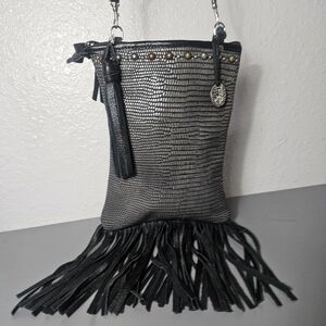 Double J Saddlery Croc Embossed 100% Genuine Leather Crossbody Bag With Fringe